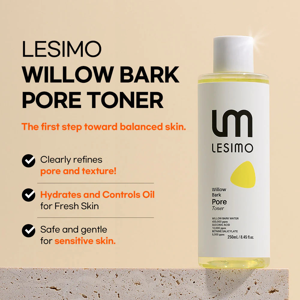 Lesimo Weidenrinden-Porenwasser, porenverfeinernd, ölkontrollierend, sanftes Peeling / vegan und tierversuchsfrei, 250 ml