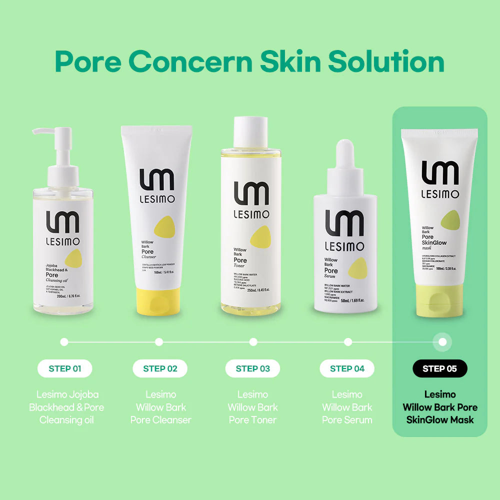 Lesimo Weidenrinden-Poren-SkinGlow-Maske, Hydrolysierte Kollagen-WVegan ickelmaske, Peel-off-Maske, Porenlifting und -minimierung, koreanische Hautpflege, 100 ml