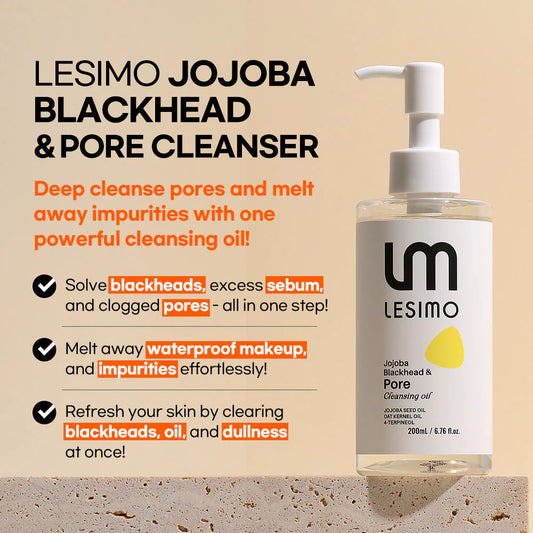 Lesimo Jojoba-Mitesser- und Porenreinigungsöl, Make-up-Entferner, sanfter Gesichtsreiniger für alle Hauttypen, koreanische Hautpflege, 200 ml