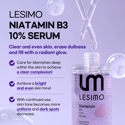 Lesimo Niatamin B3 10 % Serum, Gesichtsserum für Glashaut / Vitamin B3, Niacinamid für dunkle Flecken, geeignet für empfindliche Haut / vegan und tierversuchsfrei, 50 ml