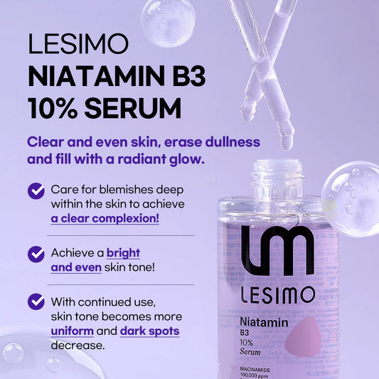 Lesimo Niatamin B3 10 % Serum, Gesichtsserum für Glashaut / Vitamin B3, Niacinamid für dunkle Flecken, geeignet für empfindliche Haut / vegan und tierversuchsfrei, 50 ml