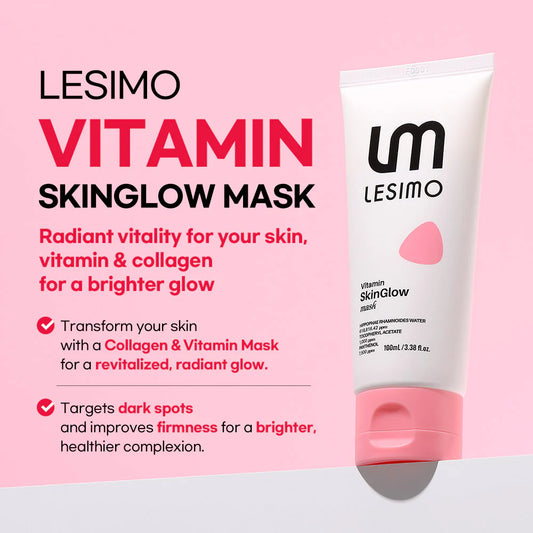 Lesimo Vitamin SkinGlow Mask 3,38 fl.oz. (100 ml)*2, Hydrolysierte Kollagen-Wickelmaske, Peel-off-Maske, Gleicht den Hautton aus, Koreanische Hautpflege