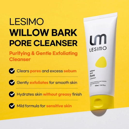 Lesimo Weidenrinden-Porenreiniger, Tiefenreinigung der Poren, sanftes Peeling, Ölkontrolle / Vegan und tierversuchsfrei, 160 ml